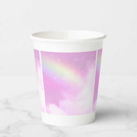 Pastel Pink Sky met gele regenboog Papieren Bekers (Links)