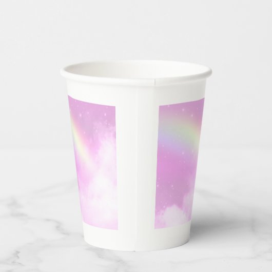 Pastel Pink Sky met gele regenboog Papieren Bekers (Rechts)