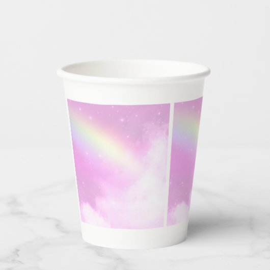 Pastel Pink Sky met gele regenboog Papieren Bekers (Voorkant)