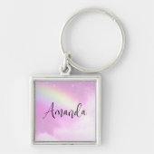 Pastel Pink Sky met gele regenboog Sleutelhanger (Voorkant)