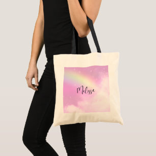 Pastel Pink Sky met gele regenboog Tote Bag
