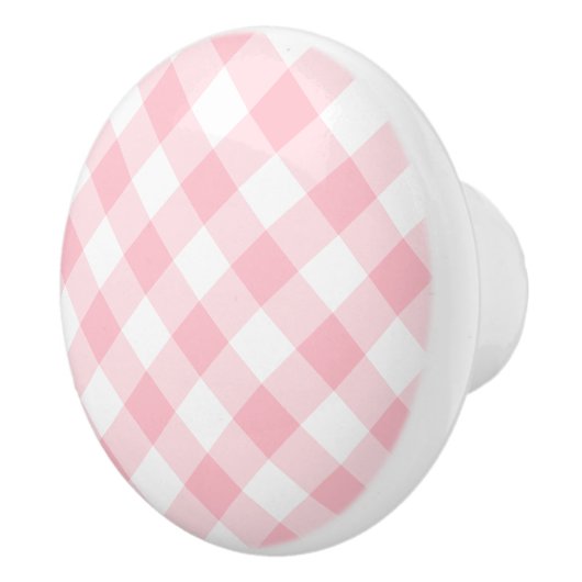 Pastel Pink Small Gingham Keramische Knop (Rechts)