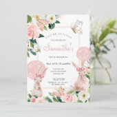 Pastel Pink Spring Floral Girl Birthday Party Kaart (Staand voorkant)
