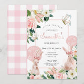 Pastel Pink Spring Floral Girl Birthday Party Kaart (Voorkant / Achterkant)