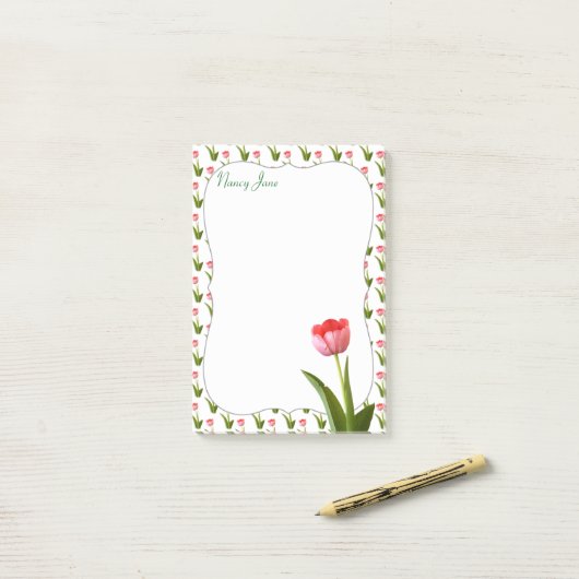 Pastel Pink Spring Tulip Floral Foto Post-it® Notes (Op bureau)