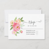 Pastel Pink Spring Waterverf Peonies Wedding RSVP Kaartje (Voorkant)