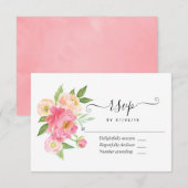 Pastel Pink Spring Waterverf Peonies Wedding RSVP Kaartje (Voorkant / Achterkant)