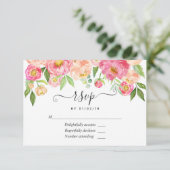 Pastel Pink Spring Waterverf Peonies Wedding RSVP Kaartje (Staand voorkant)