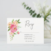 Pastel Pink Spring Waterverf Peonies Wedding RSVP Kaartje (Staand voorkant)