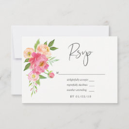 Pastel Pink Spring Waterverf Peonies Wedding RSVP Kaartje