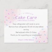 Pastel Pink Sprinkle Cake Care Instructions Bedankkaart (Voorkant)