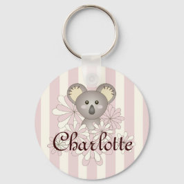 Pastel Pink Stripe Cute Baby Koala Aangepast Sleutelhanger