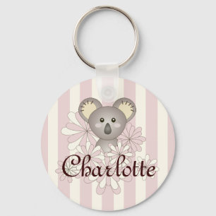 Pastel Pink Stripe Cute Baby Koala Aangepast Sleutelhanger