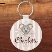 Pastel Pink Stripe Cute Baby Koala Aangepast Sleutelhanger (Voorkant)