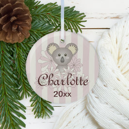 Pastel Pink Stripe Cute Baby Koala Girl Glas Ornament