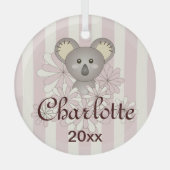 Pastel Pink Stripe Cute Baby Koala Girl Glas Ornament (Voorkant)