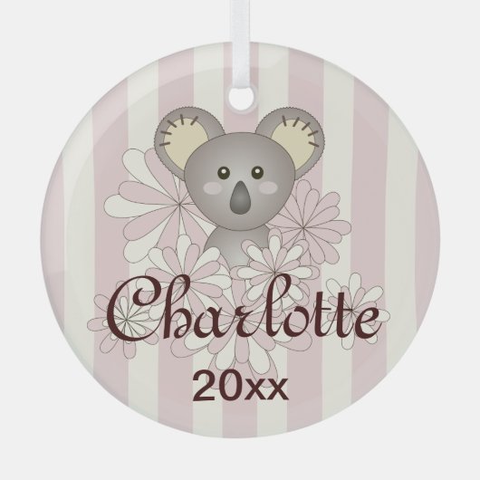 Pastel Pink Stripe Cute Baby Koala Girl Glas Ornament (Voorkant)
