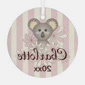 Pastel Pink Stripe Cute Baby Koala Girl Glas Ornament (Achterkant)