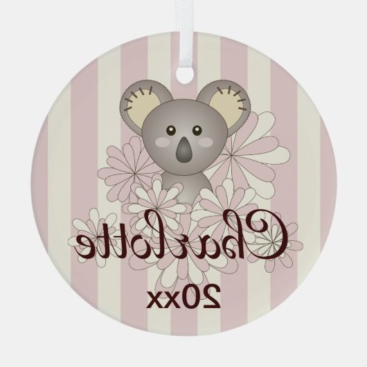 Pastel Pink Stripe Cute Baby Koala Girl Glas Ornament (Achterkant)