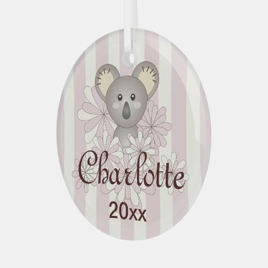Pastel Pink Stripe Cute Baby Koala Girl Glas Ornament (Voorkant links)