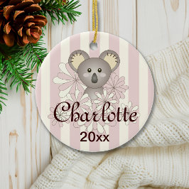Pastel Pink Stripe Cute Baby Koala Girl Kerstmis Keramisch Ornament