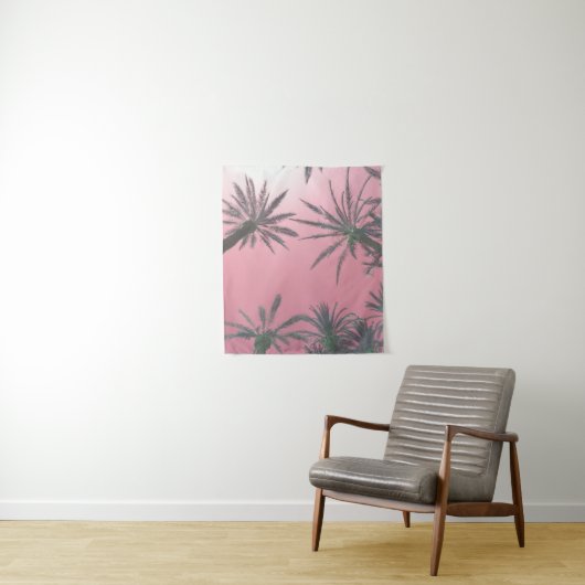 Pastel Pink Sunset Palm Trees Wandkleed (In situ)