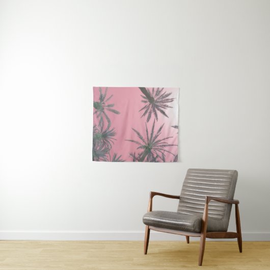 Pastel Pink Sunset Palm Trees Wandkleed (In Situ (horizontaal))