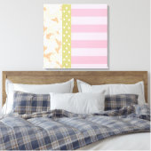 Pastel Pink Tan Girly Floral Wall Art Canvas Afdruk (Insitu (Slaapkamer))