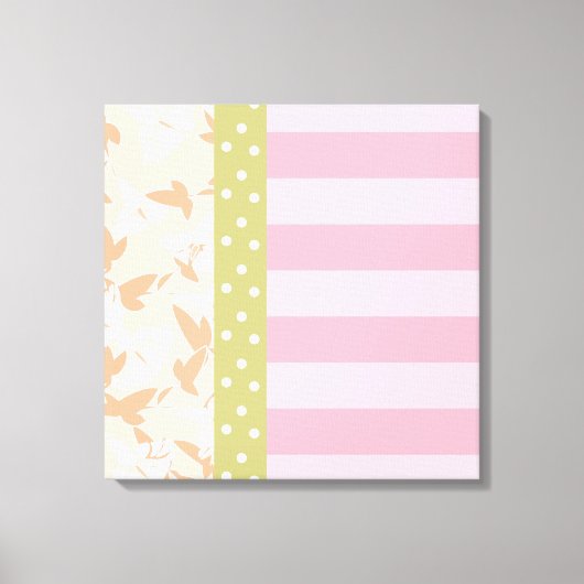 Pastel Pink Tan Girly Floral Wall Art Canvas Afdruk (Voorkant)