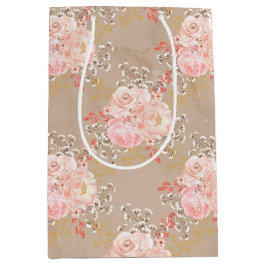 PASTEL PINK & TAN WATERVERF FLOWERS MEDIUM CADEAUZAKJE