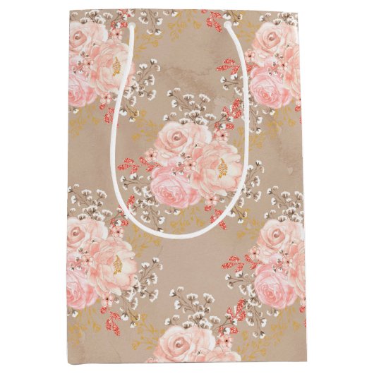 PASTEL PINK & TAN WATERVERF FLOWERS MEDIUM CADEAUZAKJE (Voorkant)