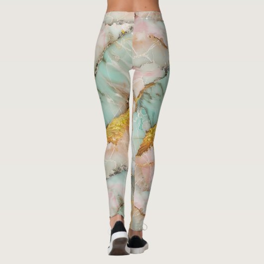 Pastel Pink, Teal, White Marble Leggings (Achterkant)