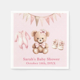 Pastel Pink Teddy Bear Baby Shower Paper Napkin Servet