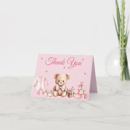Pastel Pink Teddy Bear Baby Shower Thank You Notitiekaartje