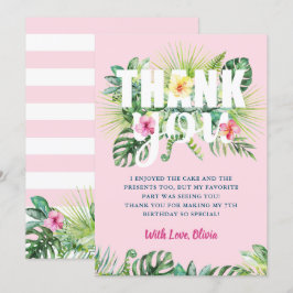 Pastel Pink Tropical Greenery Floral Birthday Bedankkaart
