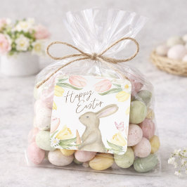 Pastel Pink Tulips & Yellow Daffodils Happy Easter Vierkante Sticker