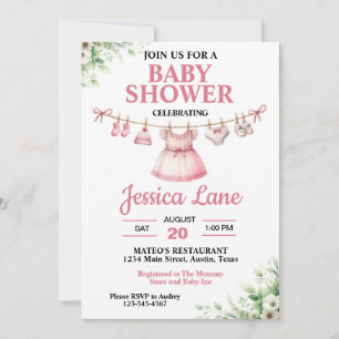 Pastel Pink Tutu Girl Baby shower Uitnodiging