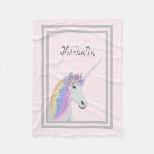 Pastel Pink Unicorn Floral Specialized Blanket Fleece Deken (Voorkant)