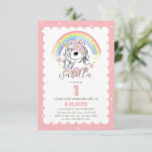 Pastel Pink Unicorn Girl Birthday Invite Kaart (Staand voorkant)