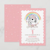Pastel Pink Unicorn Girl Birthday Invite Kaart (Voorkant / Achterkant)
