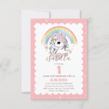 Pastel Pink Unicorn Girl Birthday Invite