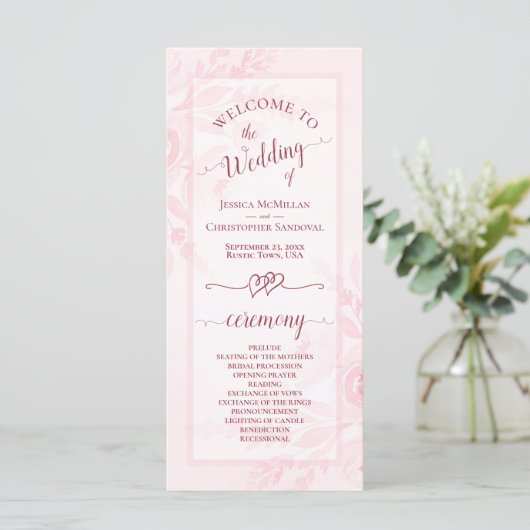 Pastel Pink Watercolor Peonies Elegant Wedding Programmakaart (Staand voorkant)