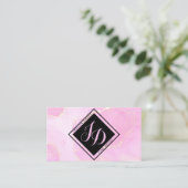 Pastel Pink Waterverf Black Diamond Monogram Visitekaartje (Staand voorkant)