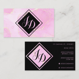 Pastel Pink Waterverf Black Diamond Monogram Visitekaartje
