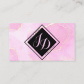 Pastel Pink Waterverf Black Diamond Monogram Visitekaartje (Voorkant)