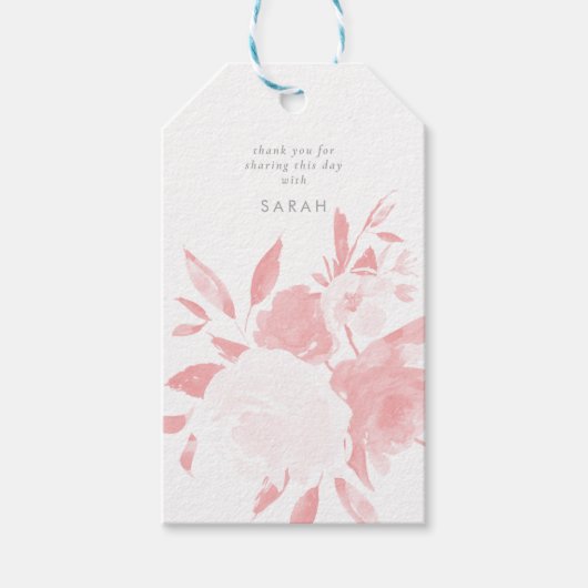 Pastel Pink Waterverf Floral Cadeaulabel (Voorkant)