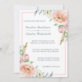  Pastel Pink Waterverf Floral Wedding Kaart