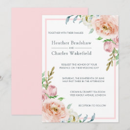 Pastel Pink Waterverf Floral Wedding Kaart