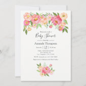 Pastel Pink Waterverf Peonies Baby shower Kaart (Voorkant)