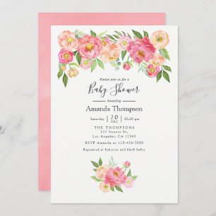 Pastel Pink Waterverf Peonies Baby shower Kaart